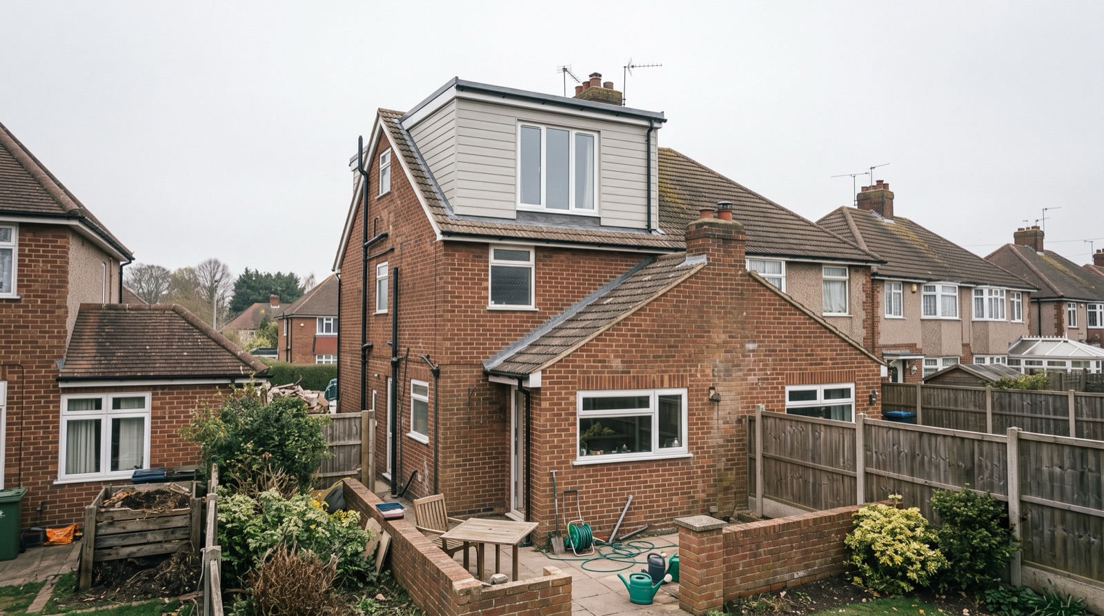 Finished rear flat-roof dormer on a brick semi, built under permitted development